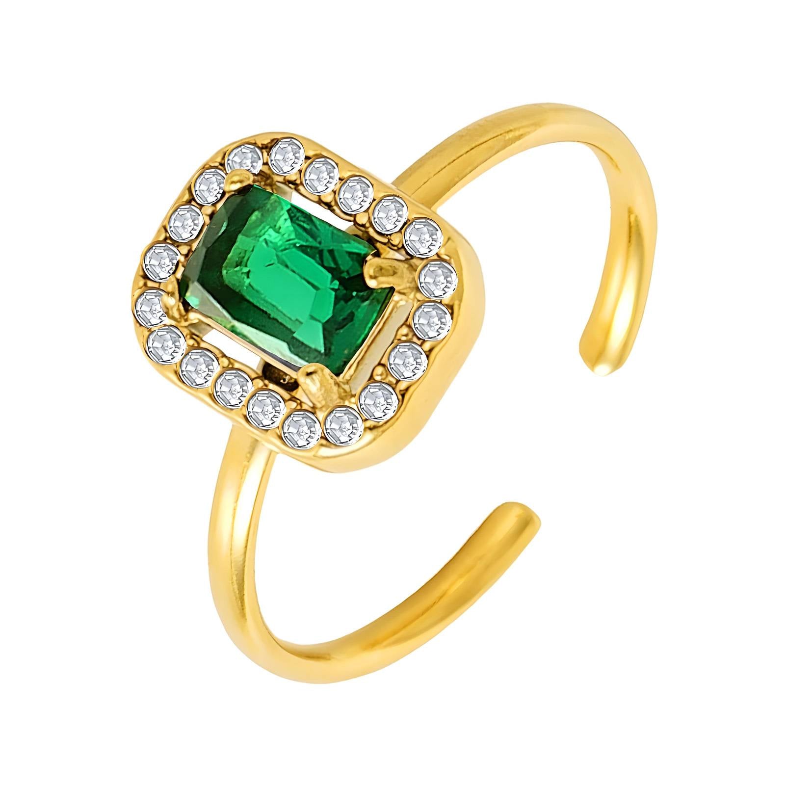 Emerald Glow Ring – 18K Guldpläterad
